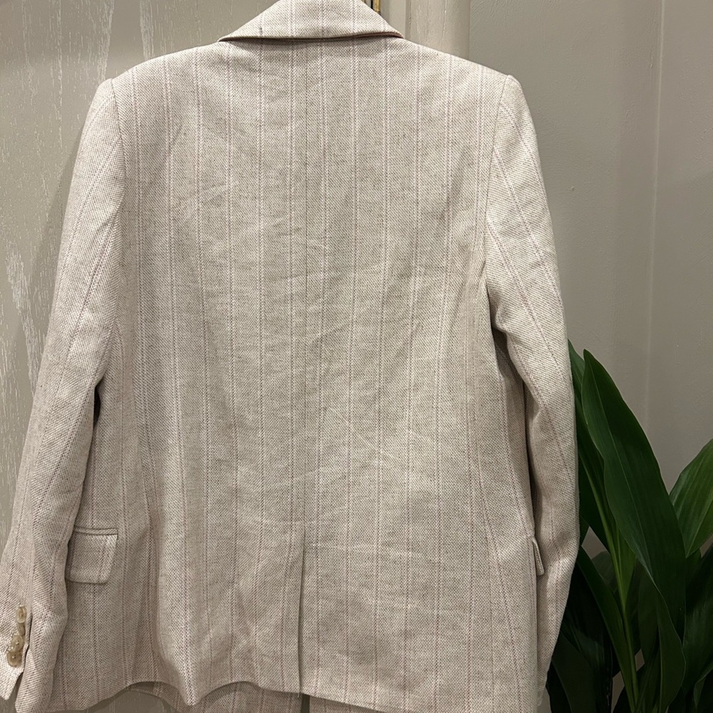 Banana Republic Beige Linen Striped Oversized Blazer | Size 6 | - Picture 6 of 8